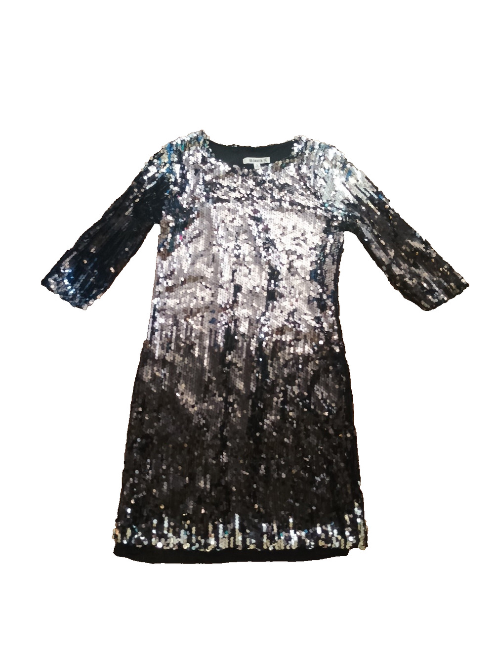 BB Dakota Black Silver Shimmer Ombré Sequin Bodycon Dress Size S 3/4 Sleeves